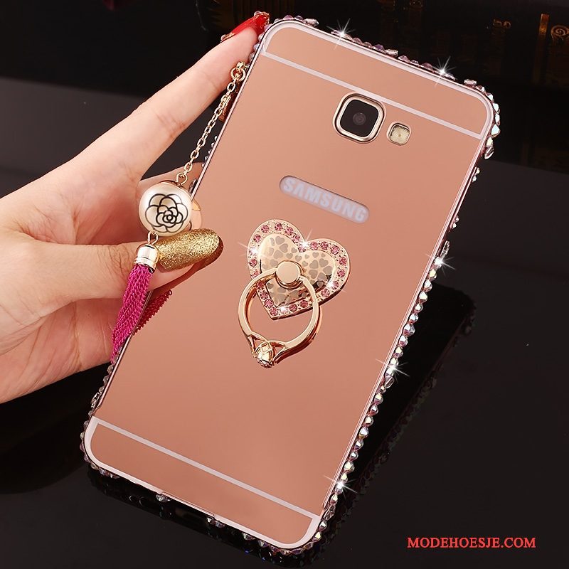 Hoesje Samsung Galaxy A7 2016 Strass Omlijsting Achterklep, Hoes Samsung Galaxy A7 2016 Metaal Telefoon Roze