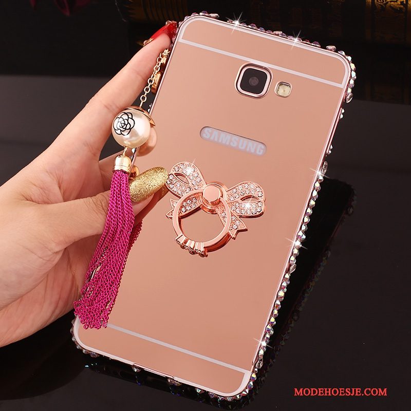 Hoesje Samsung Galaxy A7 2016 Strass Omlijsting Achterklep, Hoes Samsung Galaxy A7 2016 Metaal Telefoon Roze