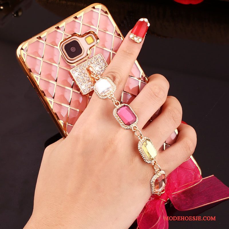 Hoesje Samsung Galaxy A7 2016 Strass Roze Anti-fall, Hoes Samsung Galaxy A7 2016 Zakken Telefoon Ring