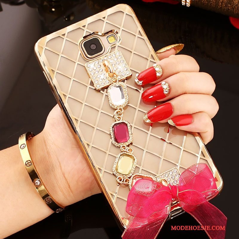 Hoesje Samsung Galaxy A7 2016 Strass Roze Anti-fall, Hoes Samsung Galaxy A7 2016 Zakken Telefoon Ring