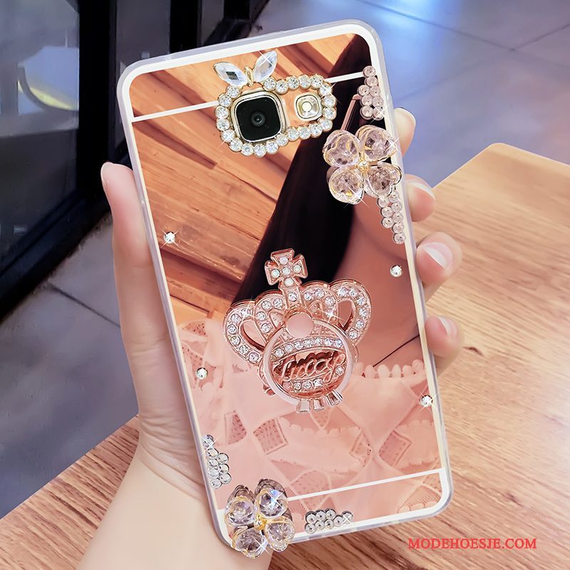 Hoesje Samsung Galaxy A7 2017 Ondersteuning Hanger Spiegel, Hoes Samsung Galaxy A7 2017 Strass Telefoon Goud