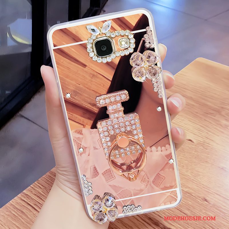 Hoesje Samsung Galaxy A7 2017 Ondersteuning Hanger Spiegel, Hoes Samsung Galaxy A7 2017 Strass Telefoon Goud