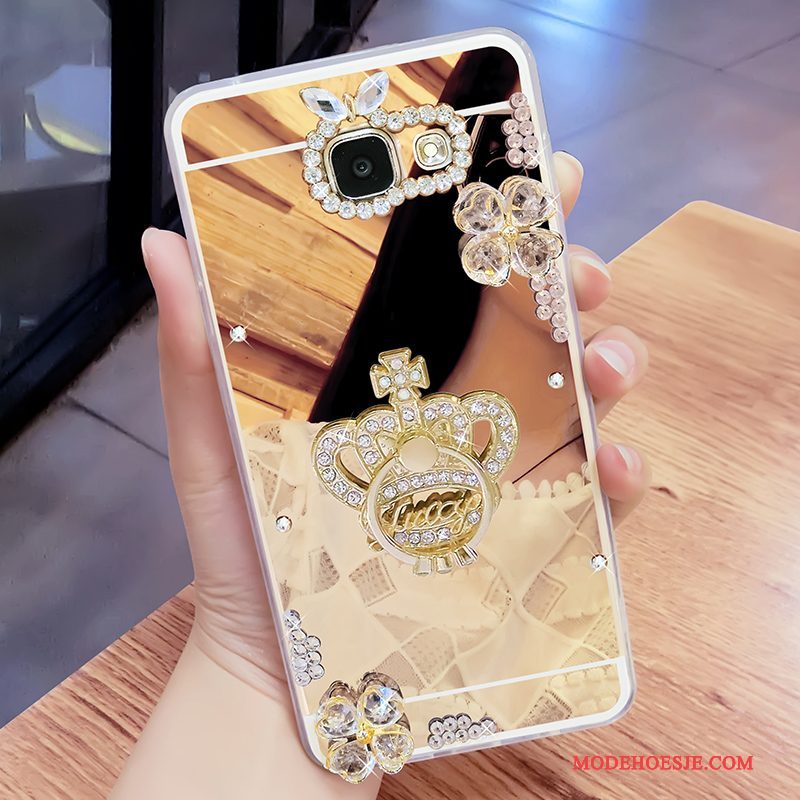 Hoesje Samsung Galaxy A7 2017 Ondersteuning Hanger Spiegel, Hoes Samsung Galaxy A7 2017 Strass Telefoon Goud