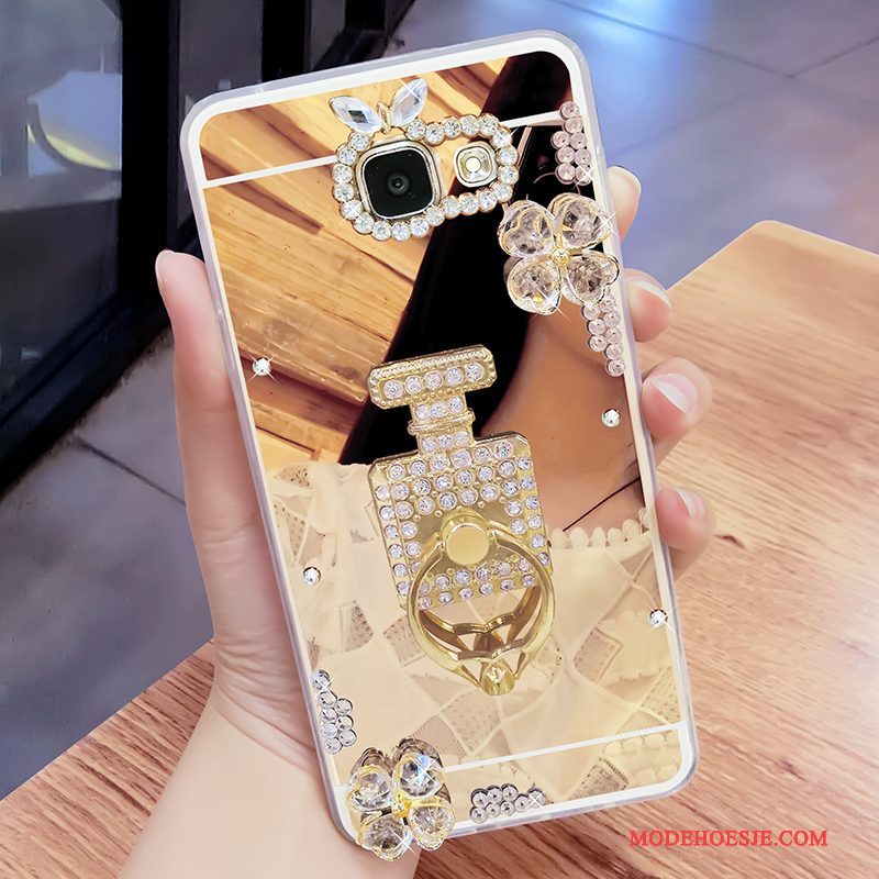 Hoesje Samsung Galaxy A7 2017 Ondersteuning Hanger Spiegel, Hoes Samsung Galaxy A7 2017 Strass Telefoon Goud