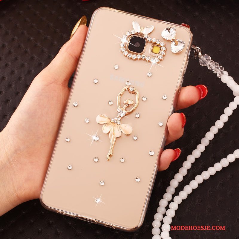 Hoesje Samsung Galaxy A7 2017 Strass Nieuw Hanger, Hoes Samsung Galaxy A7 2017 Zacht Goudtelefoon