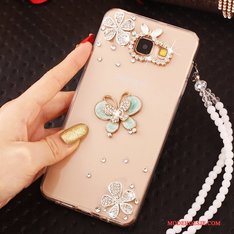 Hoesje Samsung Galaxy A7 2017 Strass Nieuw Hanger, Hoes Samsung Galaxy A7 2017 Zacht Goudtelefoon