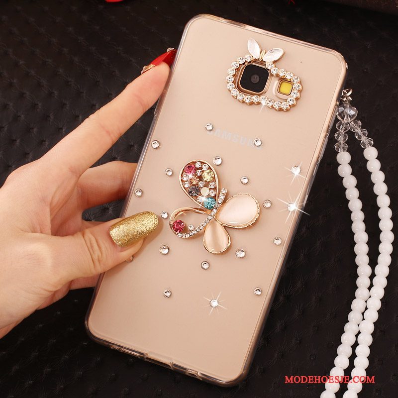 Hoesje Samsung Galaxy A7 2017 Strass Nieuw Hanger, Hoes Samsung Galaxy A7 2017 Zacht Goudtelefoon