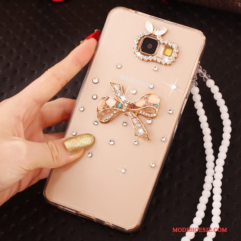 Hoesje Samsung Galaxy A7 2017 Strass Nieuw Hanger, Hoes Samsung Galaxy A7 2017 Zacht Goudtelefoon