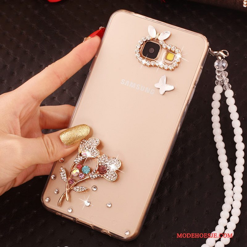 Hoesje Samsung Galaxy A7 2017 Strass Nieuw Hanger, Hoes Samsung Galaxy A7 2017 Zacht Goudtelefoon