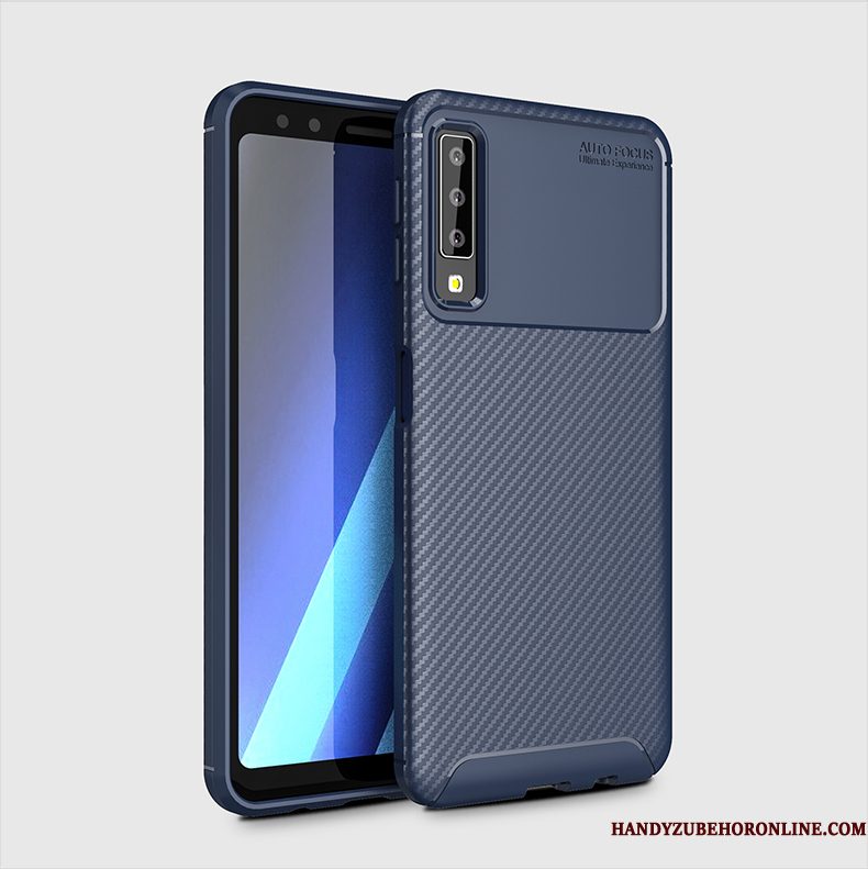 Hoesje Samsung Galaxy A7 2018 Siliconen Blauw Anti-fall, Hoes Samsung Galaxy A7 2018 Bescherming Telefoon