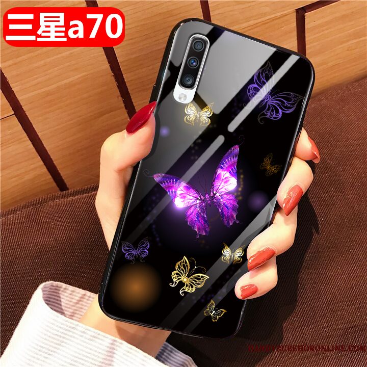Hoesje Samsung Galaxy A70 Mode Glastelefoon, Hoes Samsung Galaxy A70 Zacht Zwart Anti-fall