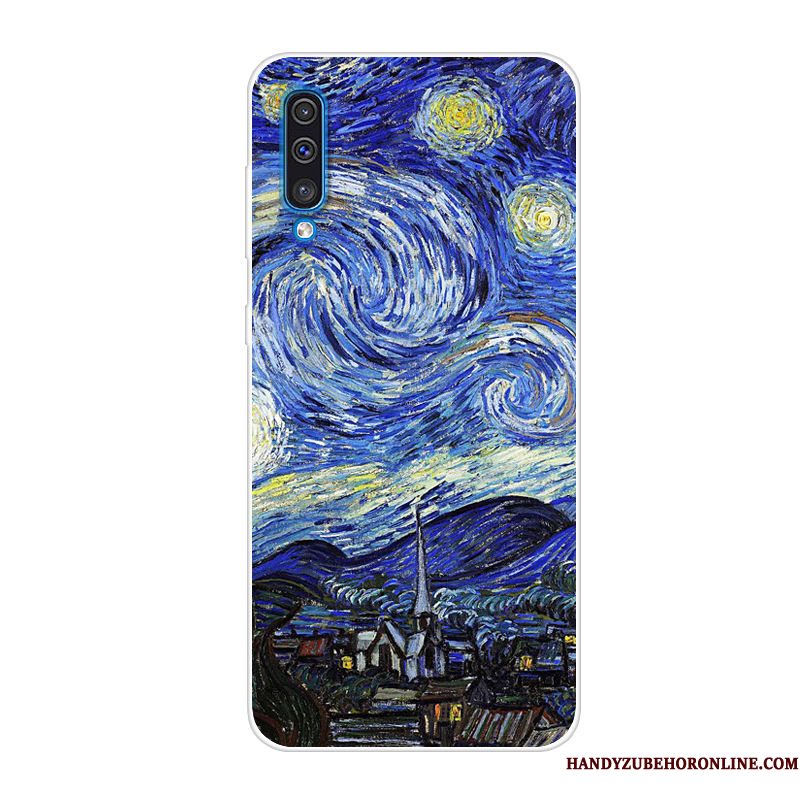 Hoesje Samsung Galaxy A70 Zacht Anti-fall Trend, Hoes Samsung Galaxy A70 Zakken Telefoon Blauw