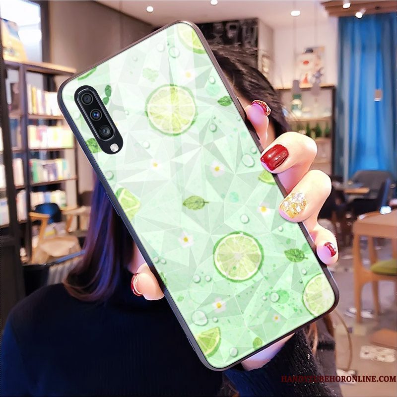 Hoesje Samsung Galaxy A70 Zacht Groen Trendy Merk, Hoes Samsung Galaxy A70 Scheppend Telefoon Ruit