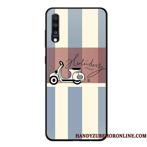 Hoesje Samsung Galaxy A70 Zacht Zwart Blauw, Hoes Samsung Galaxy A70 Spotprent Persoonlijktelefoon