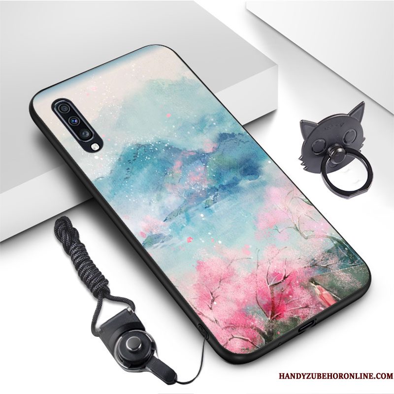 Hoesje Samsung Galaxy A70 Zakken Anti-fall Europa, Hoes Samsung Galaxy A70 Vintage Telefoon Groen