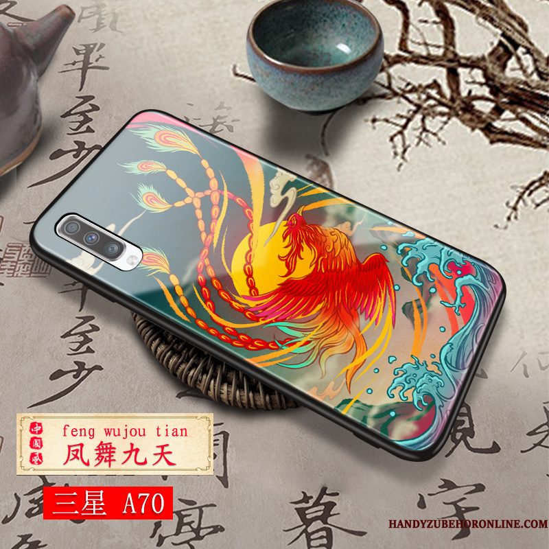 Hoesje Samsung Galaxy A70 Zakken Glas Chinese Stijl, Hoes Samsung Galaxy A70 Scheppend Rood Hard