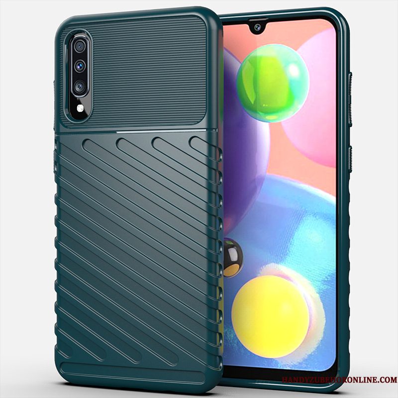 Hoesje Samsung Galaxy A70s Zacht Donkergroen Anti-fall, Hoes Samsung Galaxy A70s Siliconen Telefoon