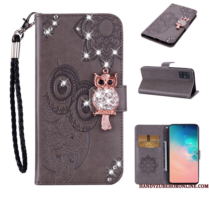 Hoesje Samsung Galaxy A71 Folio Kat Rose Goud, Hoes Samsung Galaxy A71 Strass Telefoon