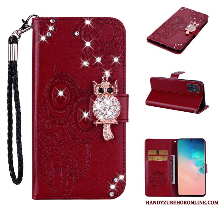 Hoesje Samsung Galaxy A71 Folio Kat Rose Goud, Hoes Samsung Galaxy A71 Strass Telefoon