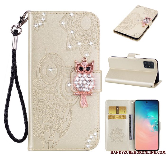 Hoesje Samsung Galaxy A71 Folio Kat Rose Goud, Hoes Samsung Galaxy A71 Strass Telefoon