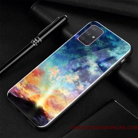 Hoesje Samsung Galaxy A71 Scheppend Blauw Glas, Hoes Samsung Galaxy A71 Spotprent Trend Persoonlijk