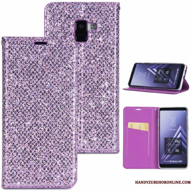 Hoesje Samsung Galaxy A8 2018 Bescherming Roze Purper, Hoes Samsung Galaxy A8 2018 Folio Telefoon Anti-fall