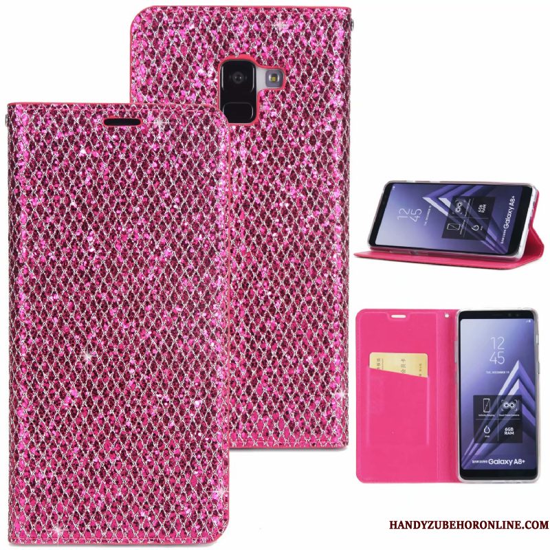 Hoesje Samsung Galaxy A8 2018 Bescherming Roze Purper, Hoes Samsung Galaxy A8 2018 Folio Telefoon Anti-fall