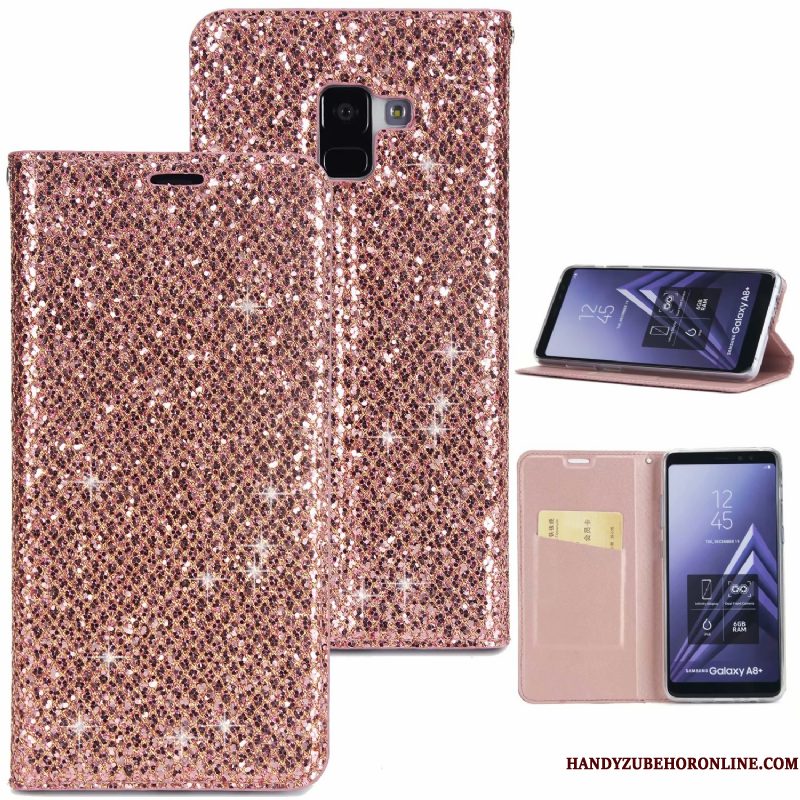 Hoesje Samsung Galaxy A8 2018 Bescherming Roze Purper, Hoes Samsung Galaxy A8 2018 Folio Telefoon Anti-fall