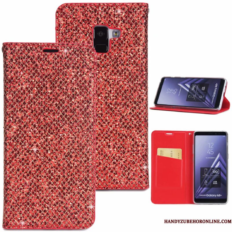 Hoesje Samsung Galaxy A8 2018 Bescherming Roze Purper, Hoes Samsung Galaxy A8 2018 Folio Telefoon Anti-fall