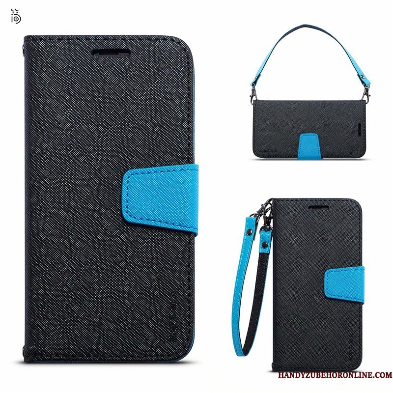 Hoesje Samsung Galaxy A8 2018 Portemonnee Blauw Hanger, Hoes Samsung Galaxy A8 2018 Folio Persoonlijk Anti-fall