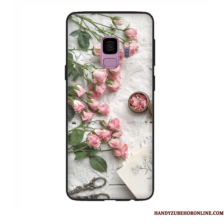Hoesje Samsung Galaxy A8 2018 Scheppend Grijs Bloemen, Hoes Samsung Galaxy A8 2018 Vintage Telefoon Roze