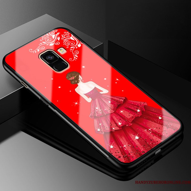 Hoesje Samsung Galaxy A8 2018 Zacht Schoonheid Trend, Hoes Samsung Galaxy A8 2018 Mode Glas Rood