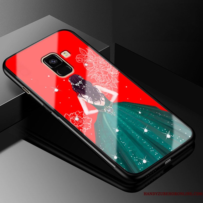 Hoesje Samsung Galaxy A8 2018 Zacht Schoonheid Trend, Hoes Samsung Galaxy A8 2018 Mode Glas Rood