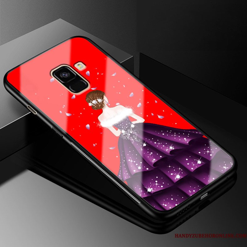 Hoesje Samsung Galaxy A8 2018 Zacht Schoonheid Trend, Hoes Samsung Galaxy A8 2018 Mode Glas Rood