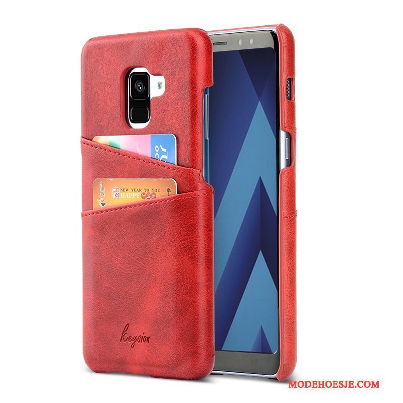 Hoesje Samsung Galaxy A8+ Bescherming Oranje Bedrijf, Hoes Samsung Galaxy A8+ Leer Kaarttelefoon