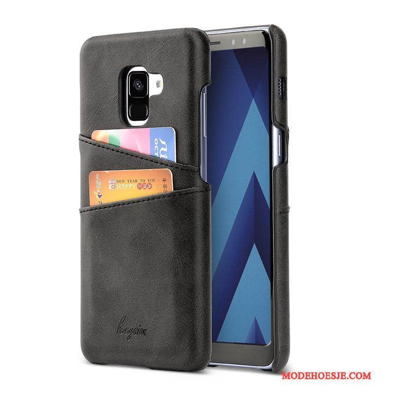 Hoesje Samsung Galaxy A8+ Bescherming Oranje Bedrijf, Hoes Samsung Galaxy A8+ Leer Kaarttelefoon