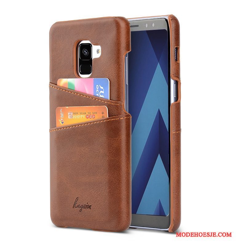 Hoesje Samsung Galaxy A8+ Bescherming Oranje Bedrijf, Hoes Samsung Galaxy A8+ Leer Kaarttelefoon