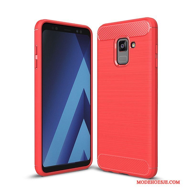 Hoesje Samsung Galaxy A8+ Bescherming Telefoon Rood, Hoes Samsung Galaxy A8+ Zacht Anti-fall Fiber