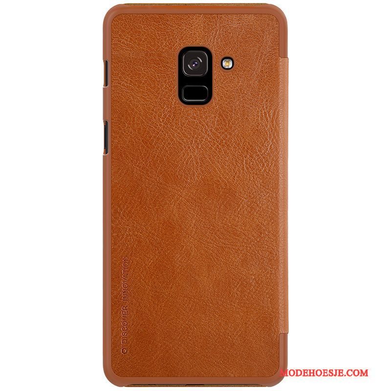 Hoesje Samsung Galaxy A8+ Folio Oranjetelefoon, Hoes Samsung Galaxy A8+ Leer Goud