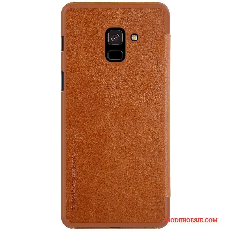 Hoesje Samsung Galaxy A8+ Folio Oranjetelefoon, Hoes Samsung Galaxy A8+ Leer Goud