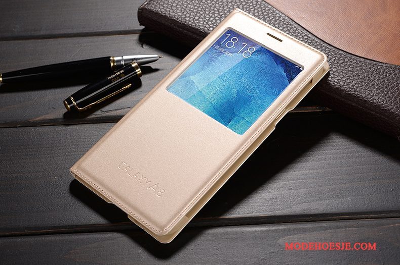 Hoesje Samsung Galaxy A8 Leer Goud Anti-fall, Hoes Samsung Galaxy A8 Folio Telefoon