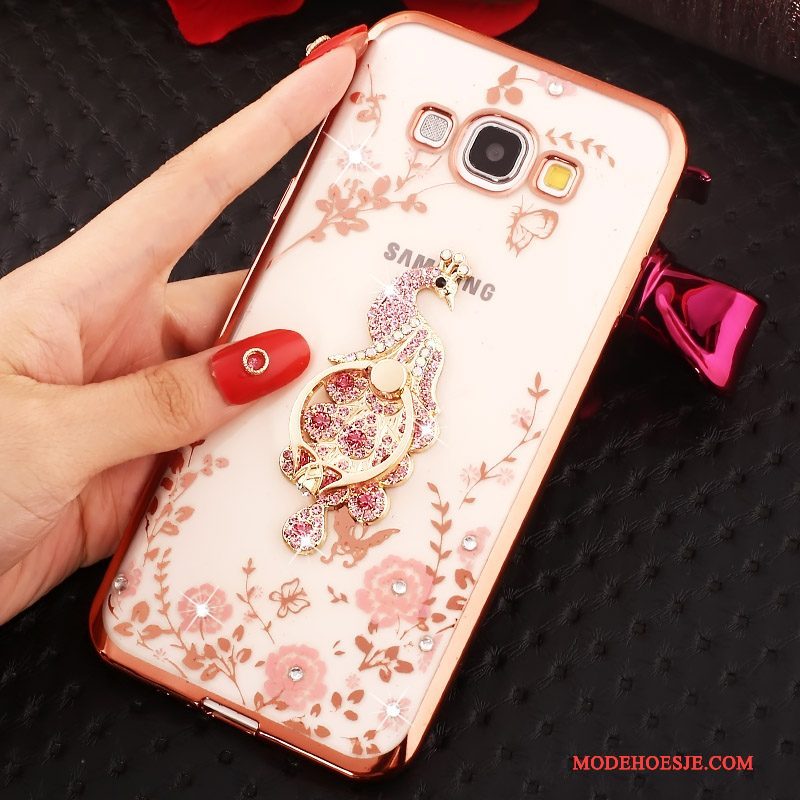 Hoesje Samsung Galaxy A8 Strass Goudtelefoon, Hoes Samsung Galaxy A8 Ring Roze