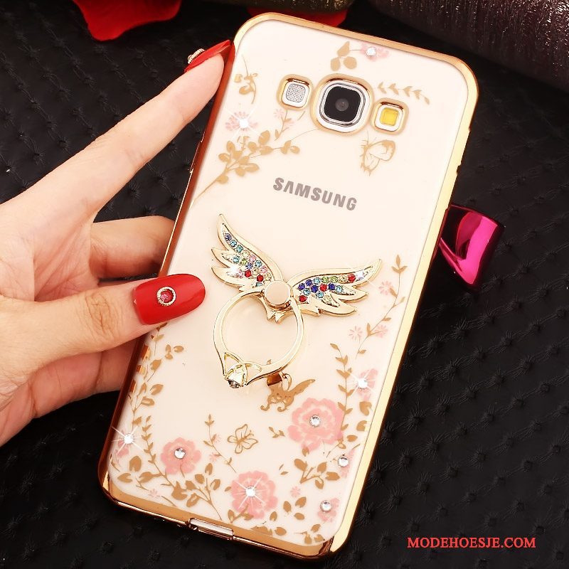 Hoesje Samsung Galaxy A8 Strass Goudtelefoon, Hoes Samsung Galaxy A8 Ring Roze