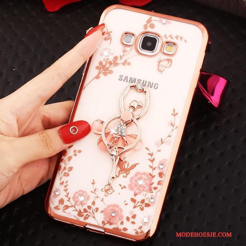 Hoesje Samsung Galaxy A8 Strass Goudtelefoon, Hoes Samsung Galaxy A8 Ring Roze