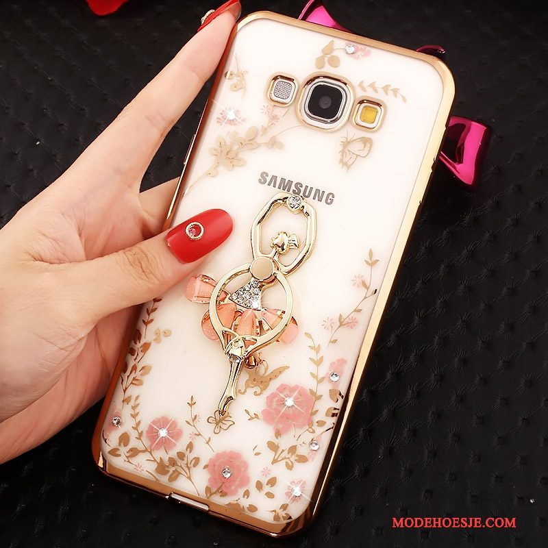 Hoesje Samsung Galaxy A8 Strass Goudtelefoon, Hoes Samsung Galaxy A8 Ring Roze