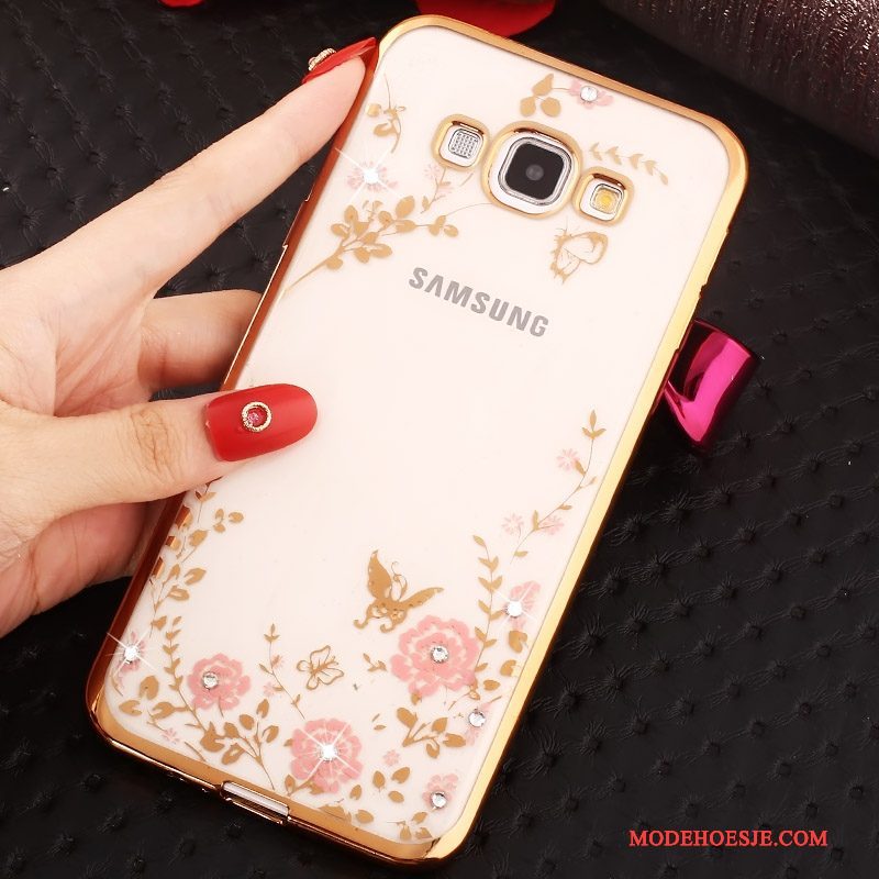 Hoesje Samsung Galaxy A8 Strass Goudtelefoon, Hoes Samsung Galaxy A8 Ring Roze