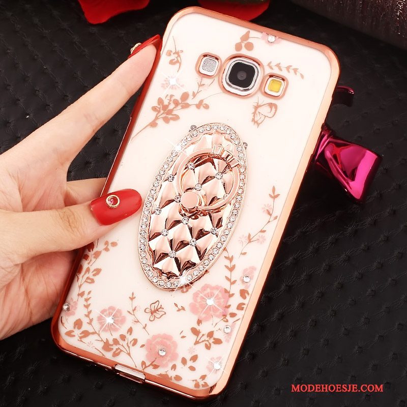 Hoesje Samsung Galaxy A8 Strass Goudtelefoon, Hoes Samsung Galaxy A8 Ring Roze