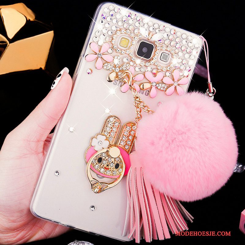 Hoesje Samsung Galaxy A8 Zacht Schrobben Doorzichtig, Hoes Samsung Galaxy A8 Strass Hard Roze