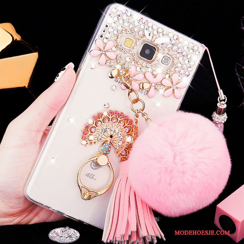 Hoesje Samsung Galaxy A8 Zacht Schrobben Doorzichtig, Hoes Samsung Galaxy A8 Strass Hard Roze