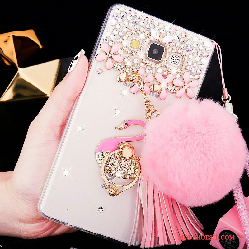 Hoesje Samsung Galaxy A8 Zacht Schrobben Doorzichtig, Hoes Samsung Galaxy A8 Strass Hard Roze